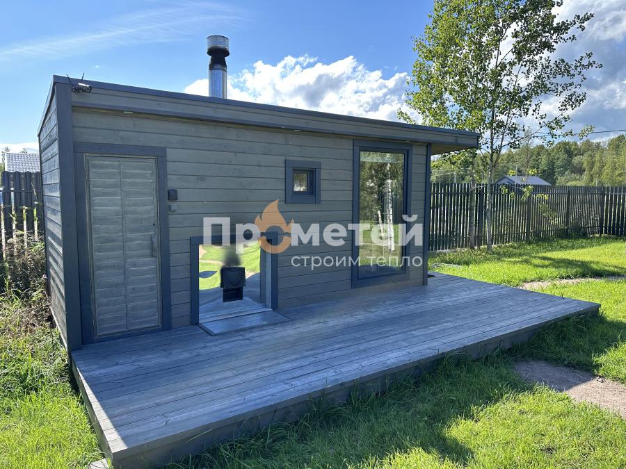 Каркасная баня Скаген 2.4x6 метров с хозяйственным блоком