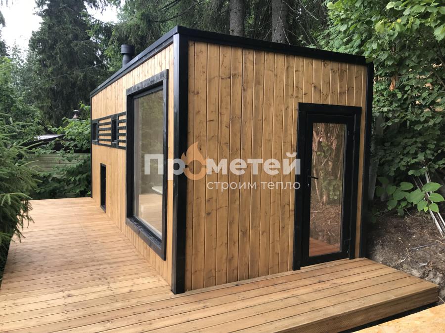 Каркасная баня Норд 2.5x6 метров с террасой