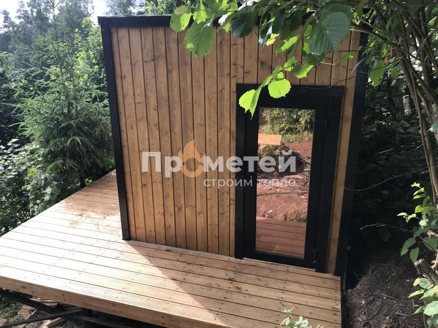 Каркасная баня Норд 2.5x6 метров с террасой