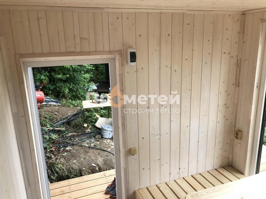 Каркасная баня Норд 2.5x6 метров с террасой