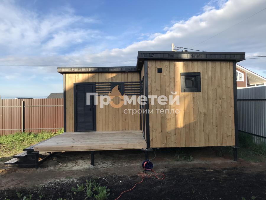 Г-образная каркасная баня Норд 2.5x5 метров с модулем 2.5х3 метра