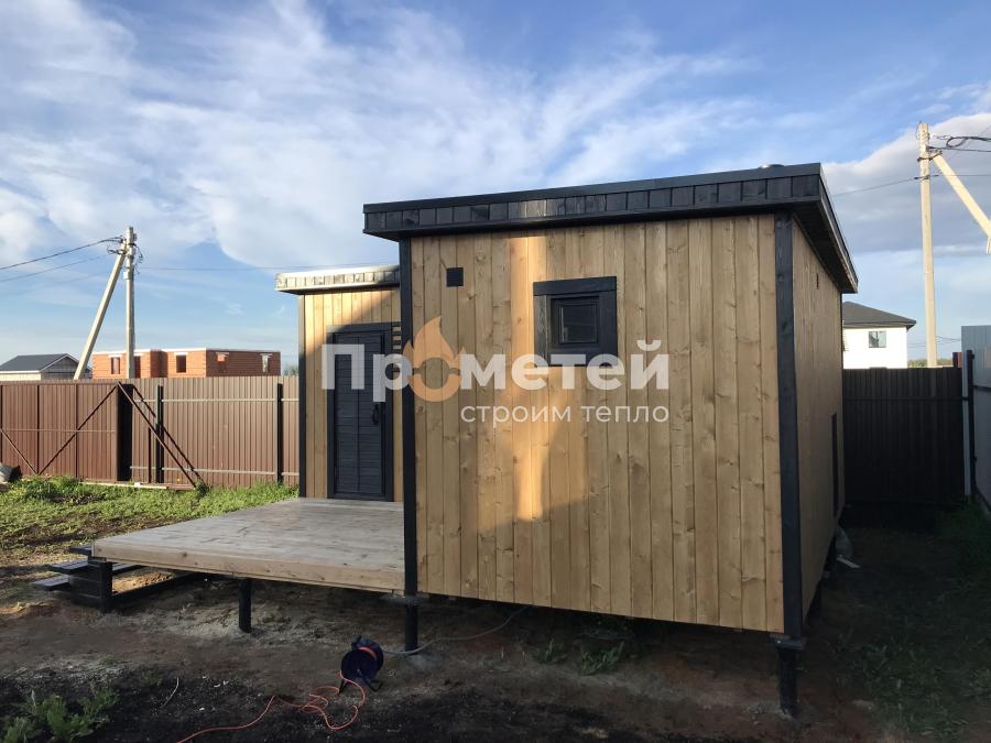 Г-образная каркасная баня Норд 2.5x5 метров с модулем 2.5х3 метра