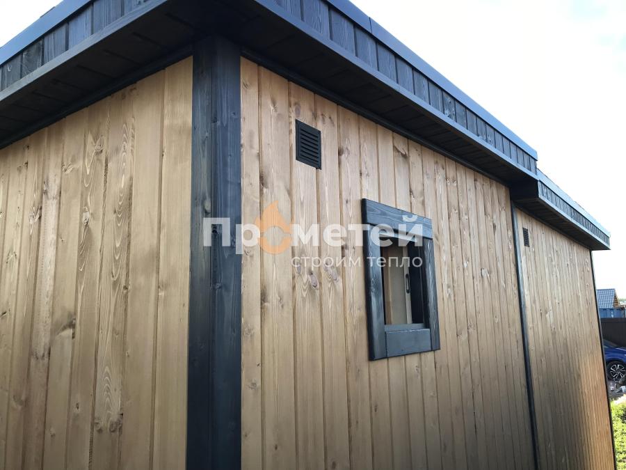 Г-образная каркасная баня Норд 2.5x5 метров с модулем 2.5х3 метра