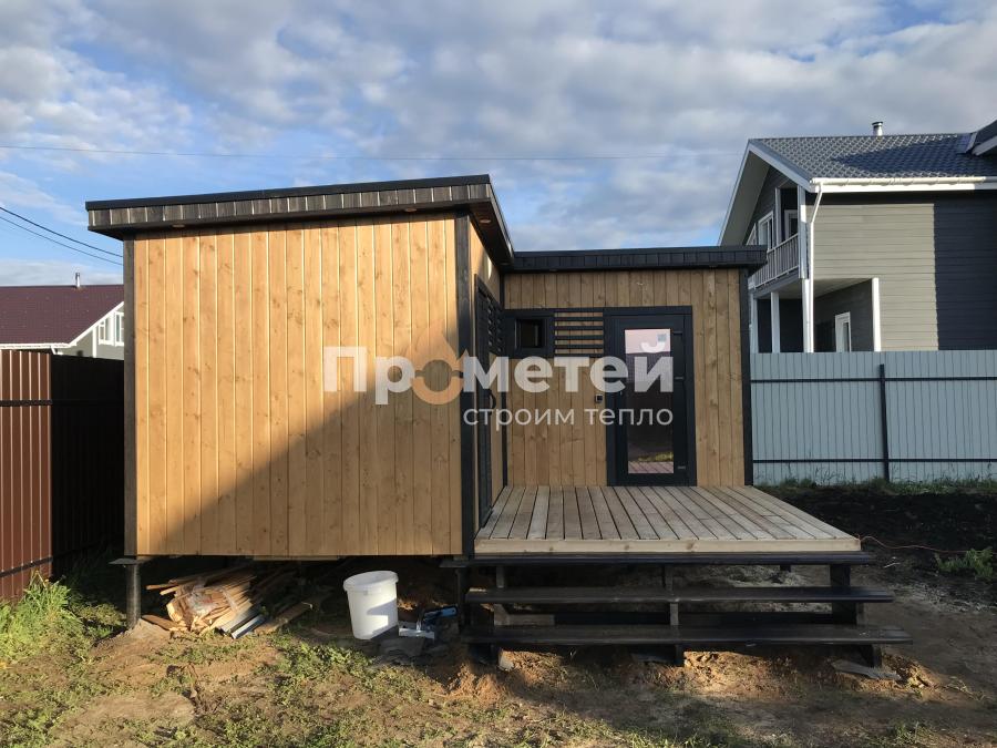 Г-образная каркасная баня Норд 2.5x5 метров с модулем 2.5х3 метра