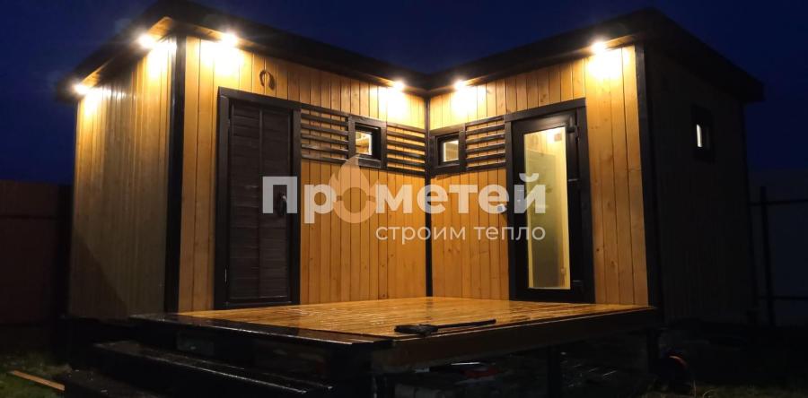 Г-образная каркасная баня Норд 2.5x5 метров с модулем 2.5х3 метра