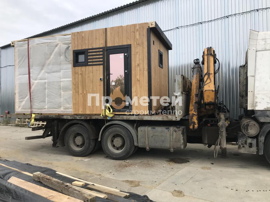 Г-образная каркасная баня Норд 2.5x5 метров с модулем 2.5х3 метра