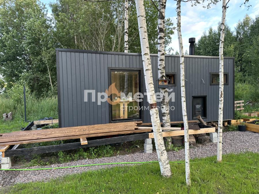 Каркасная баня Норд 2.5x7 метров с террасой