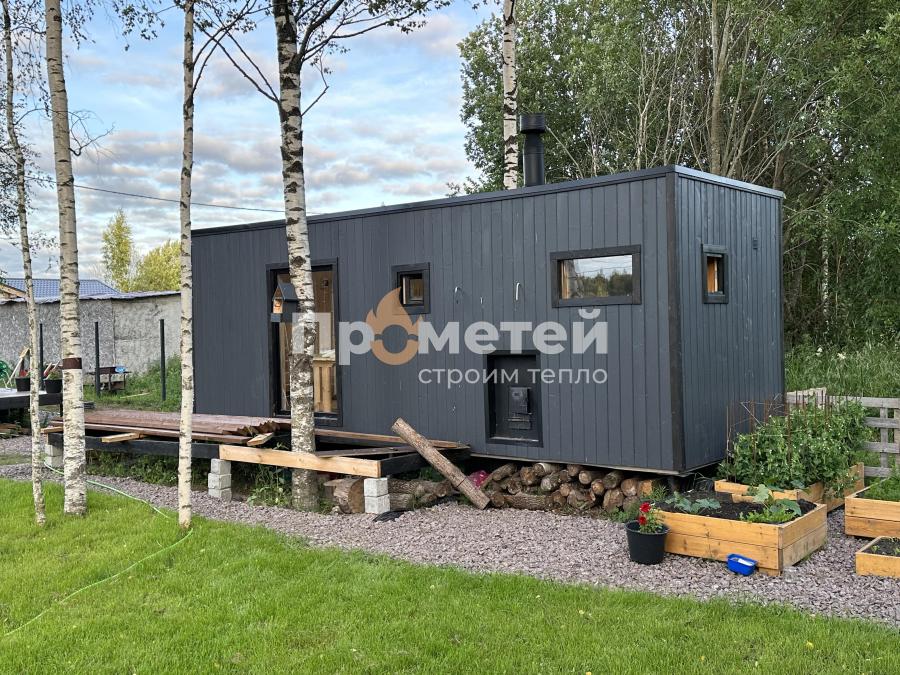 Каркасная баня Норд 2.5x7 метров с террасой