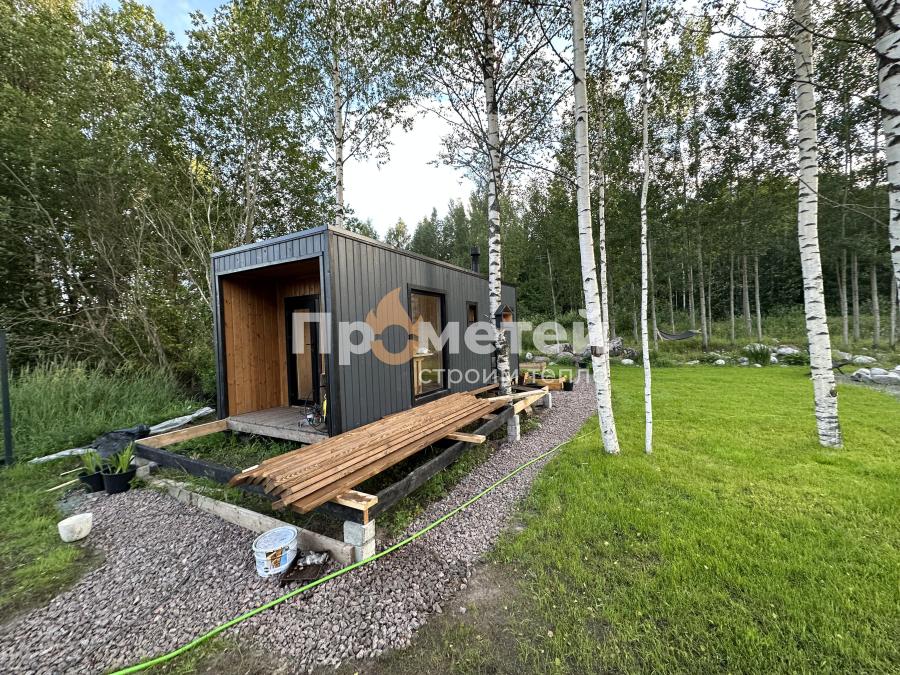 Каркасная баня Норд 2.5x7 метров с террасой