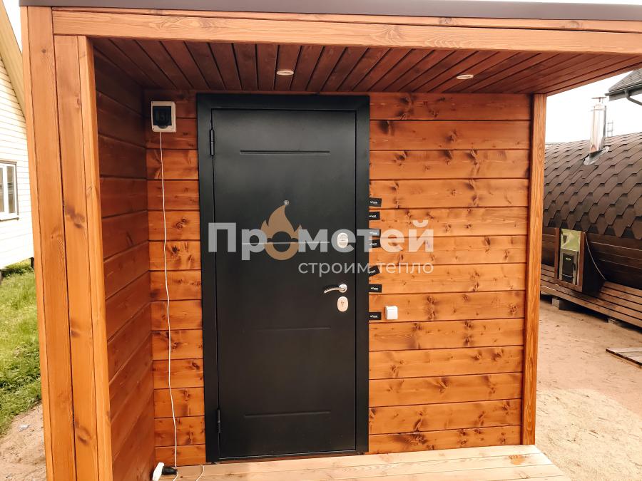 Каркасная баня 2.5x8 метров с террасой