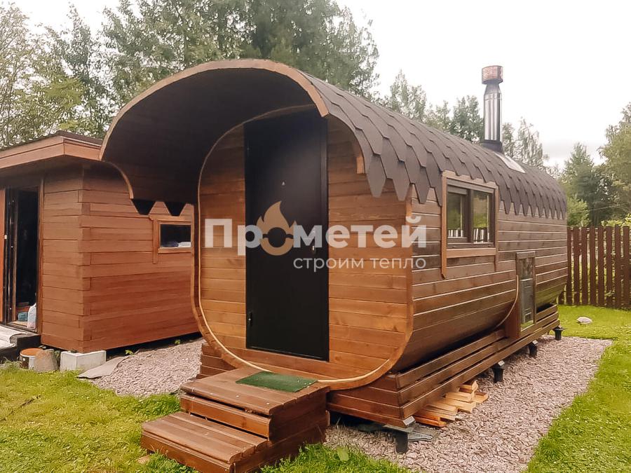 Реализованный проект Квадро баня бочка 5.5 метров с козырьком
