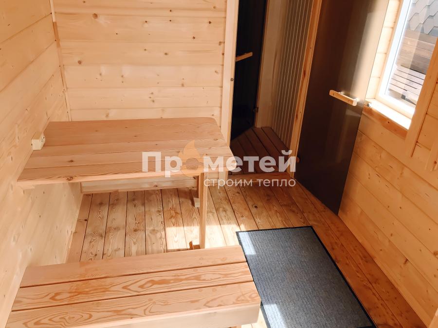 Каркасная баня 2.5x8 метров с террасой