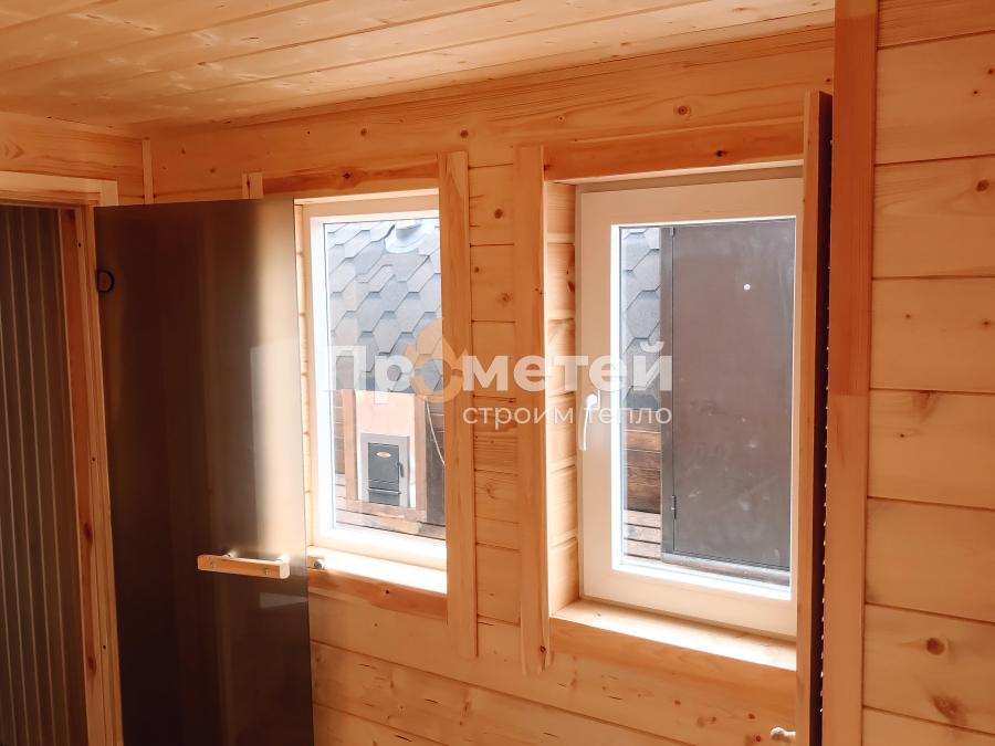 Каркасная баня 2.5x8 метров с террасой
