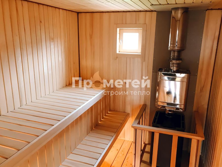 Каркасная баня 2.5x8 метров с террасой
