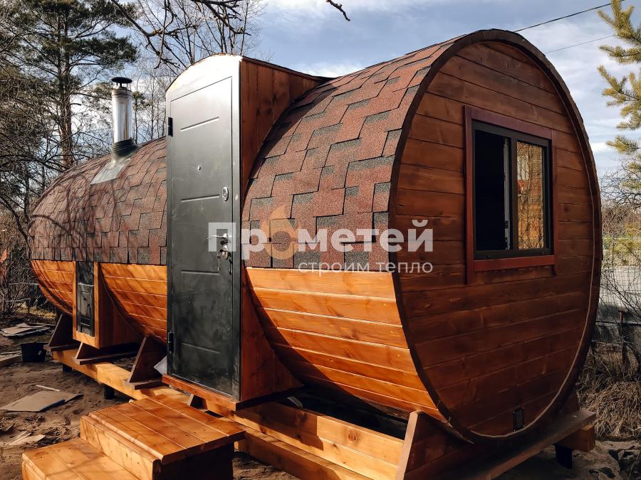 Круглая баня бочка 6 метров с боковым входом