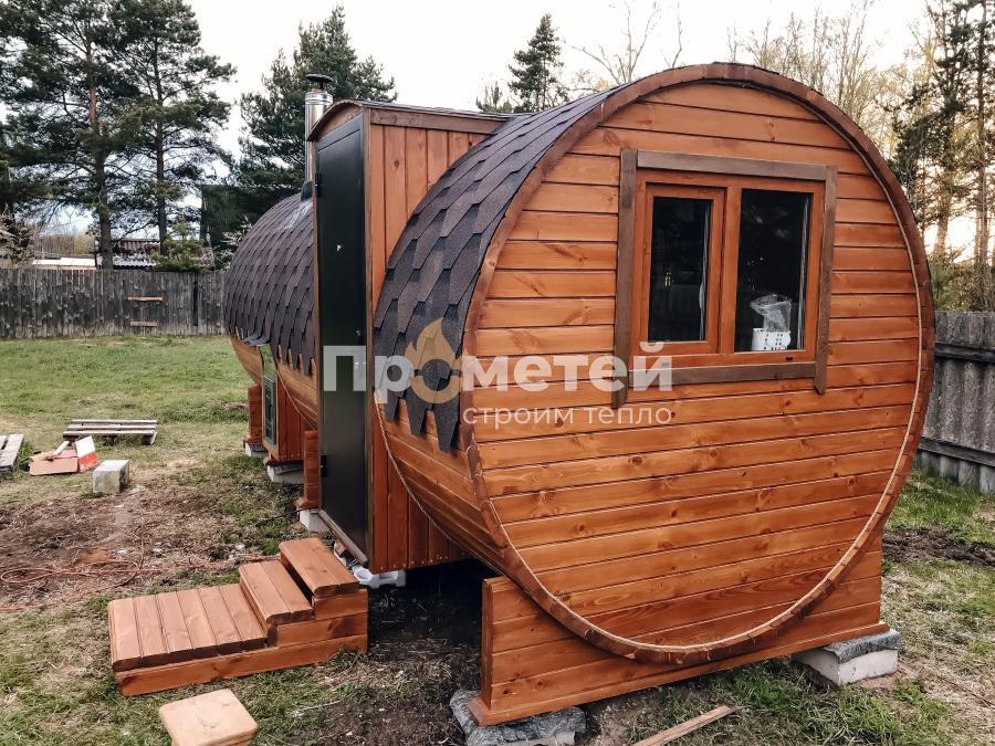 Круглая баня бочка 6 метров с боковым входом