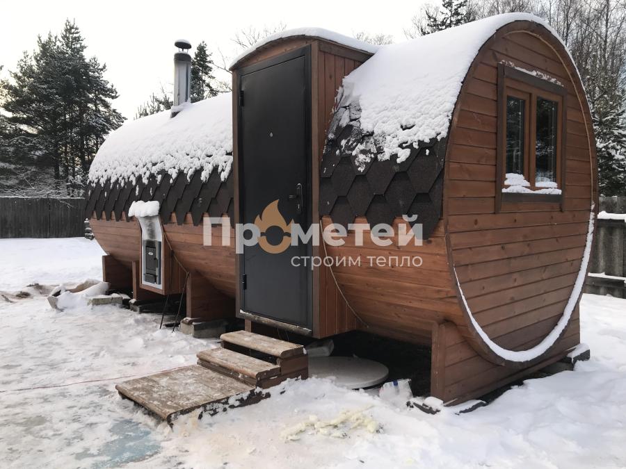 Круглая баня бочка 6 метров с боковым входом