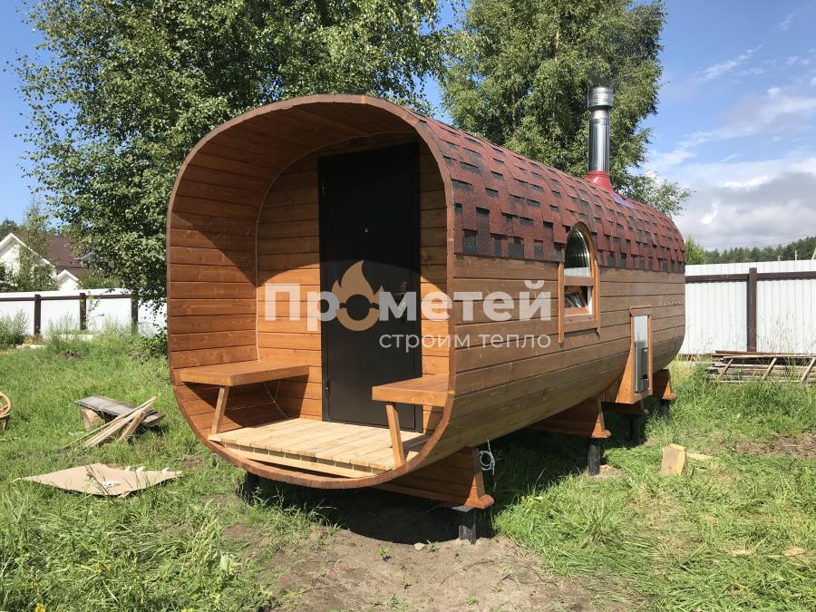 Реализованный проект Квадро баня бочка 5.5 метров с террасой