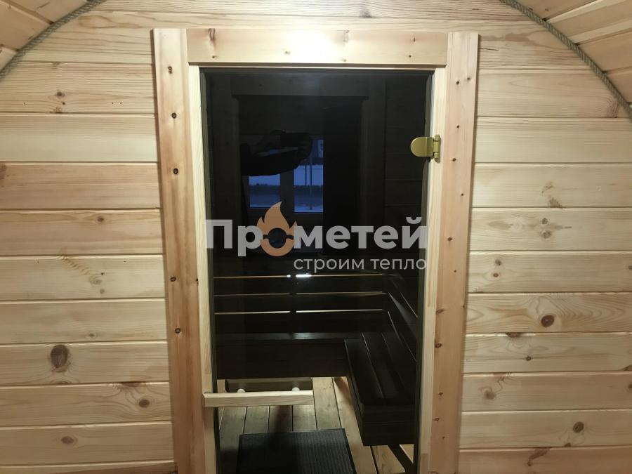 Круглая баня бочка 6 метров с боковым входом