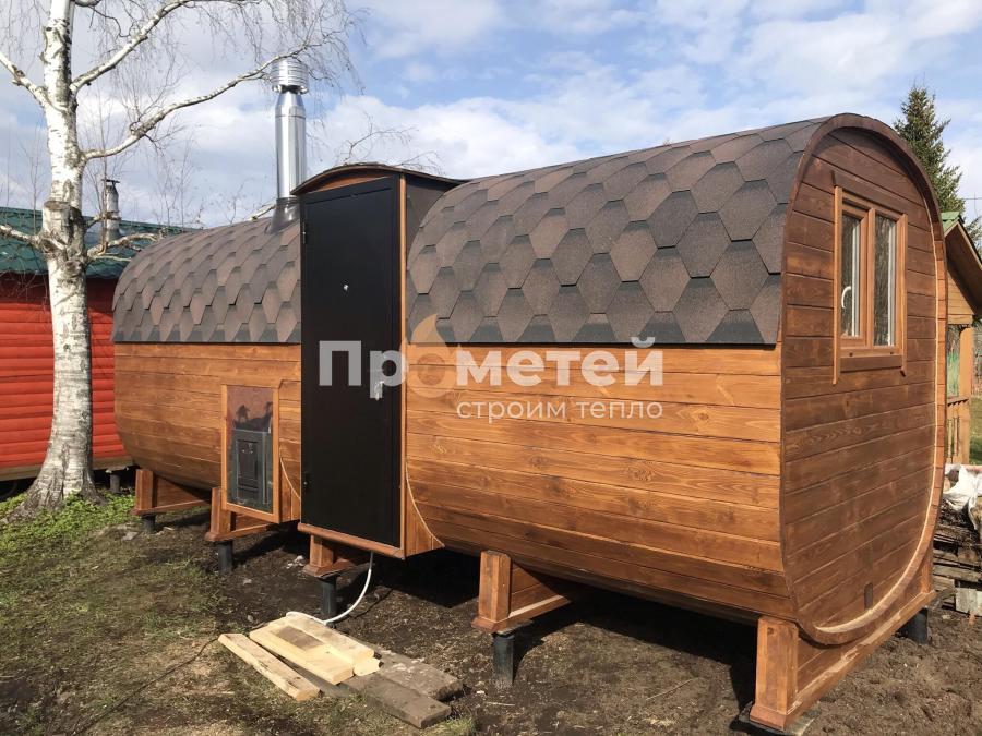 Реализованный проект Квадро баня бочка 6 метров с боковым входом
