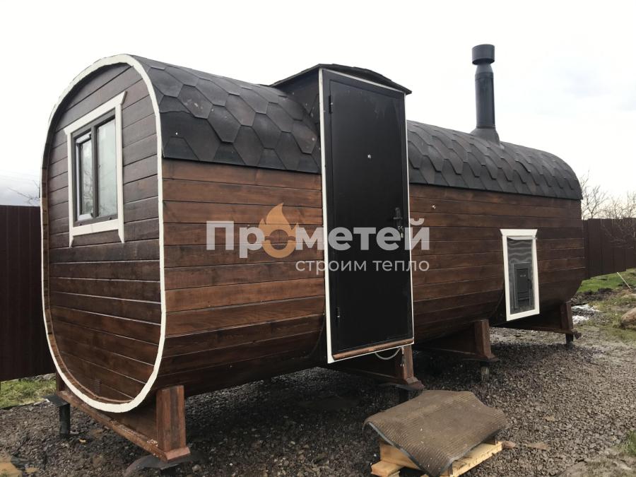 Реализованный проект Квадро баня бочка 6 метров с боковым входом