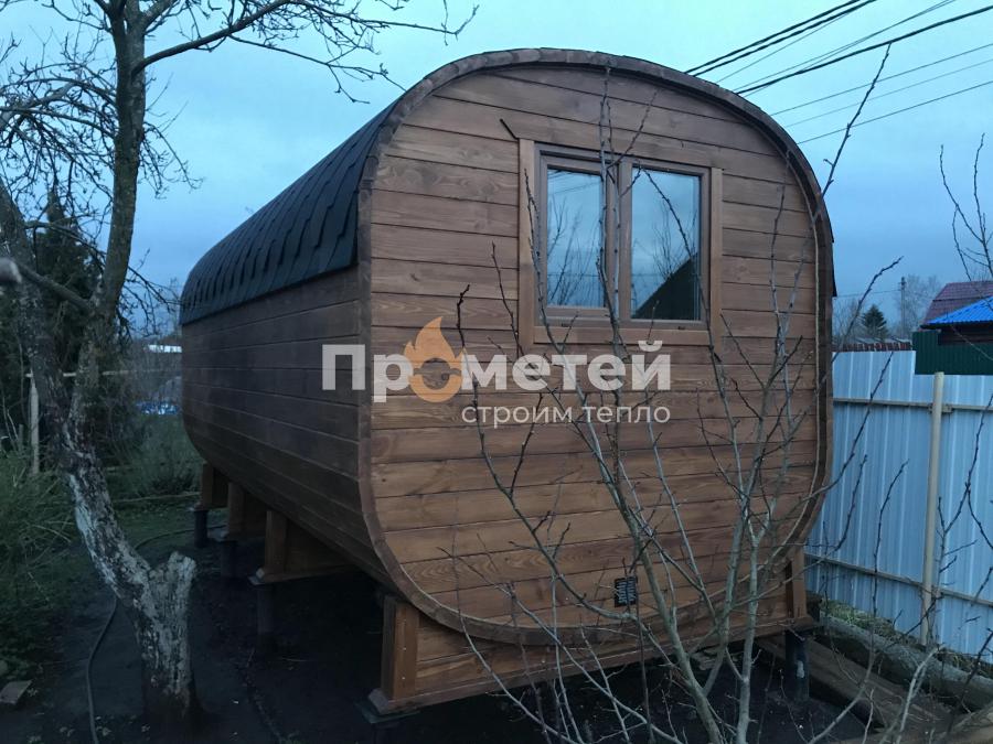 Реализованный проект Квадро баня бочка 5 метров с боковым входом