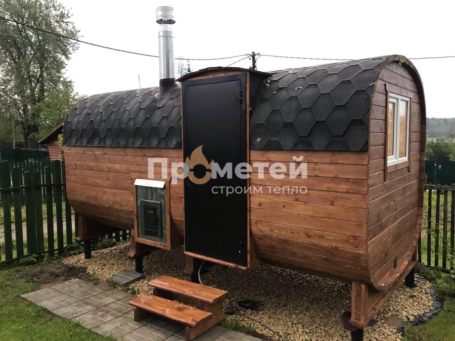 Реализованный проект Квадро баня бочка 5 метров с боковым входом