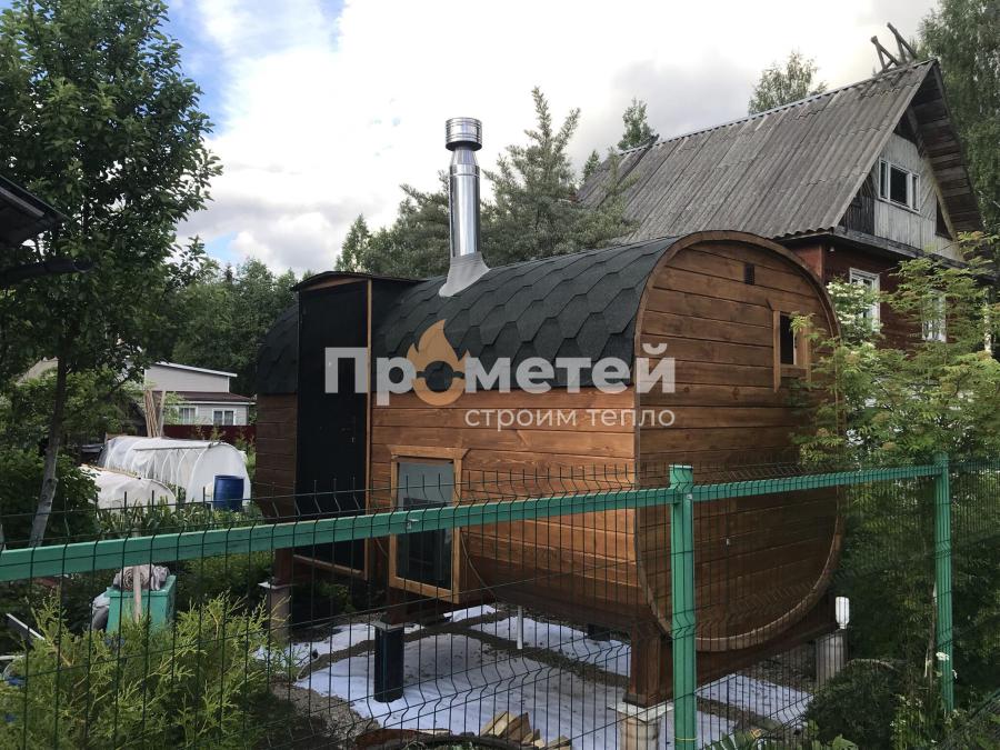 Реализованный проект Квадро баня бочка 4 метра с боковым входом