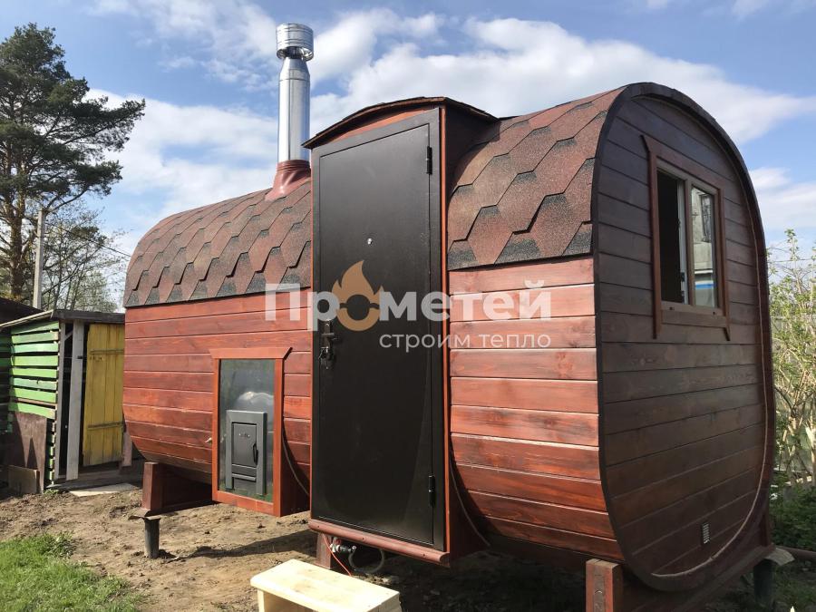 Реализованный проект Квадро баня бочка 4 метра с боковым входом