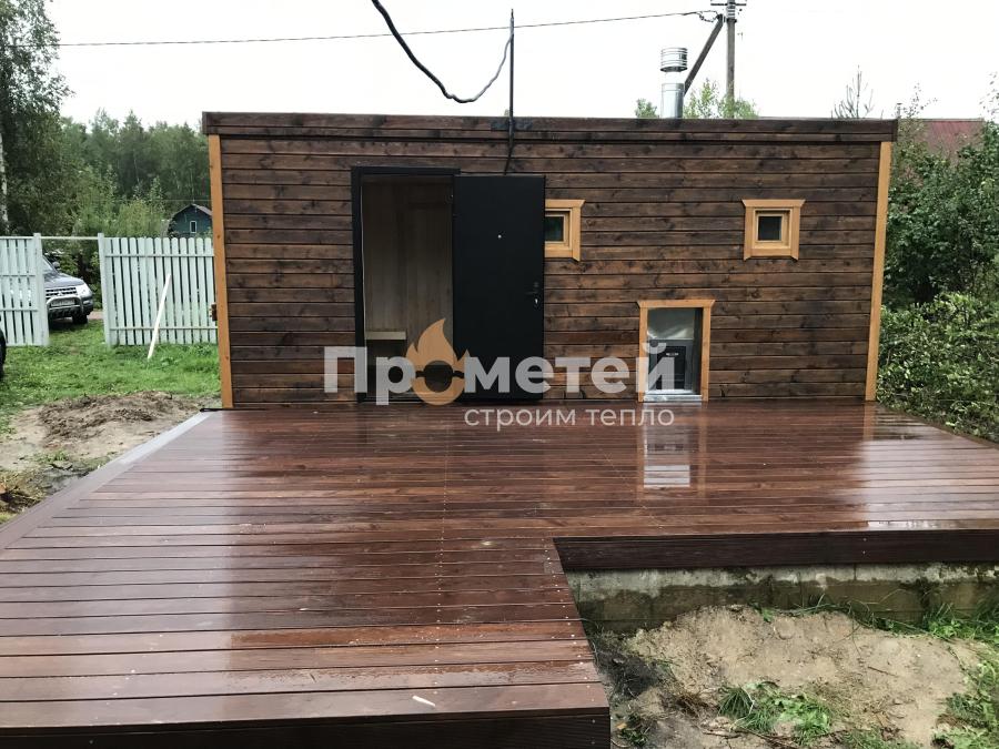 Каркасная баня Сканди 2.4x6 метров с террасой