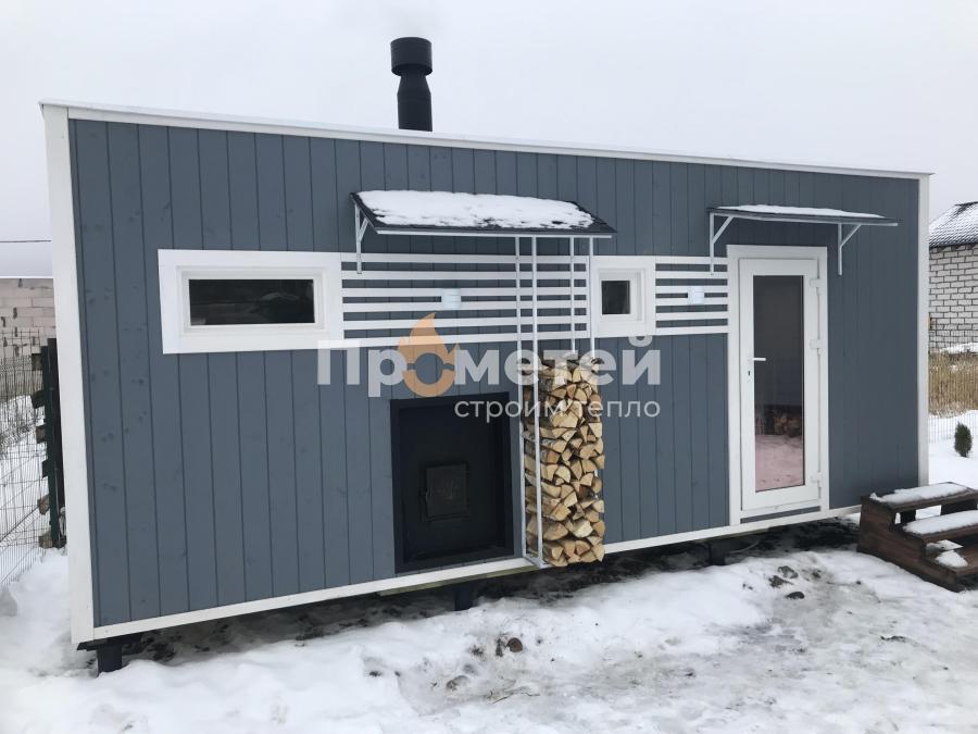 Каркасная баня Норд 2.5x6 метров с навесами