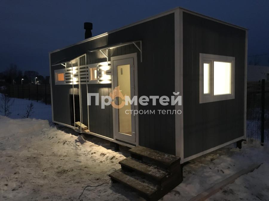 Каркасная баня Норд 2.5x6 метров с навесами