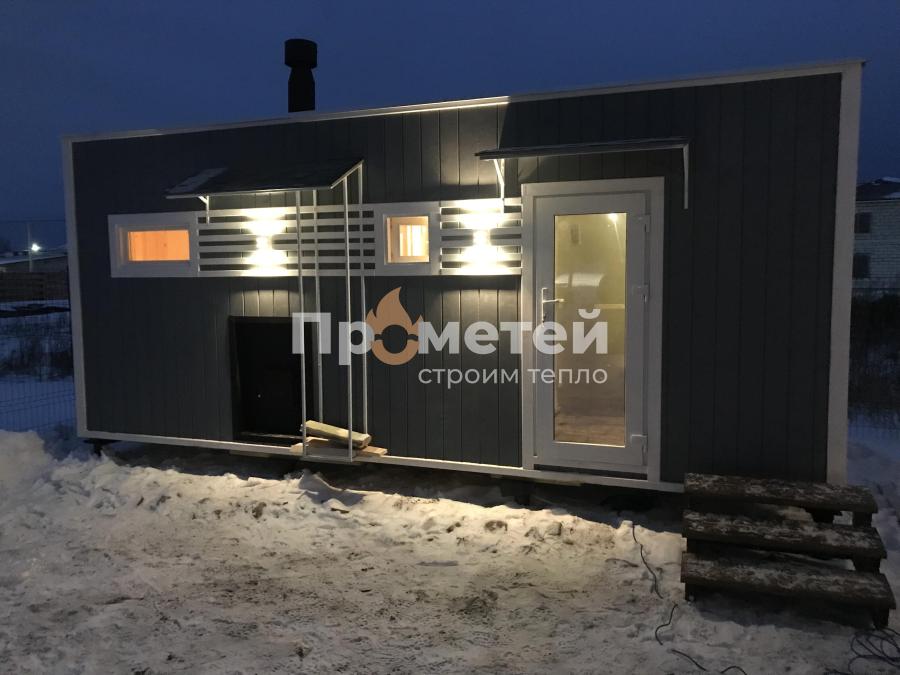 Каркасная баня Норд 2.5x6 метров с навесами