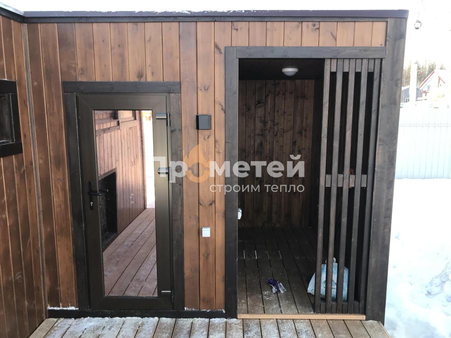 Г-образная каркасная баня Норд 2.5x6 метров с модулем 2.5x3 метра