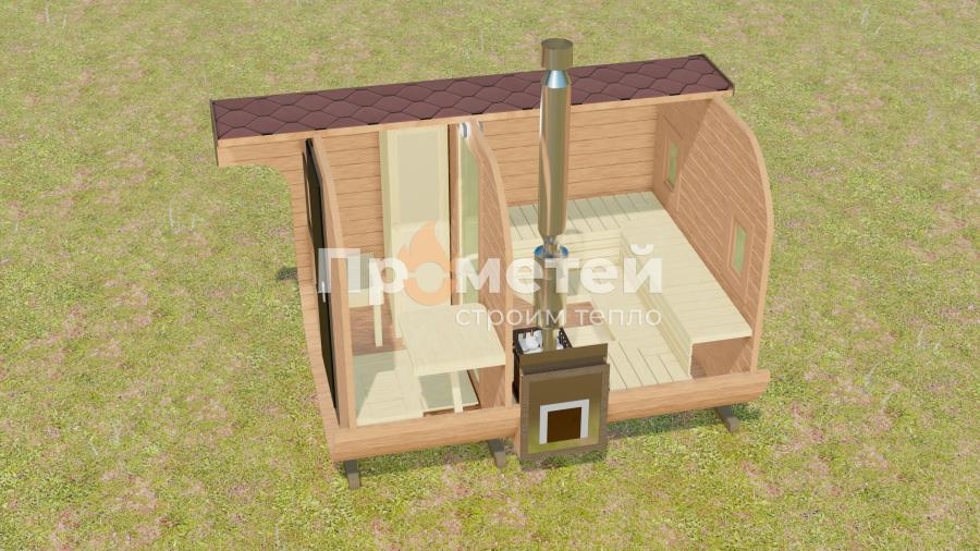 Квадро баня бочка 3.5 метра с козырьком