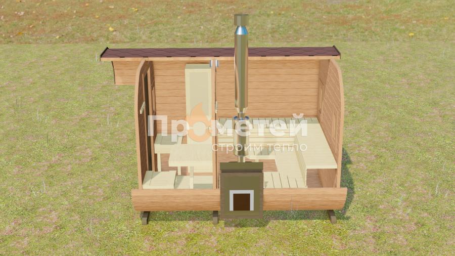 Квадро баня бочка 3.5 метра с козырьком