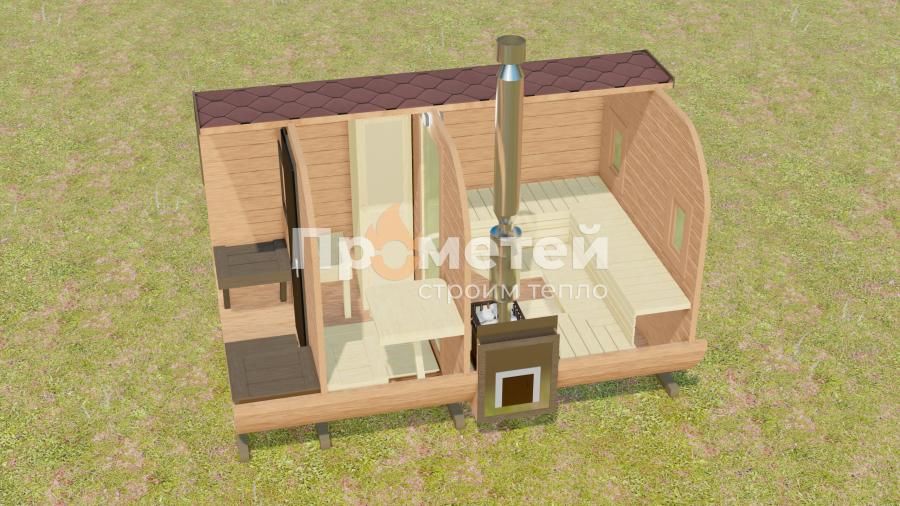 Квадро баня бочка 3.5 метра с террасой