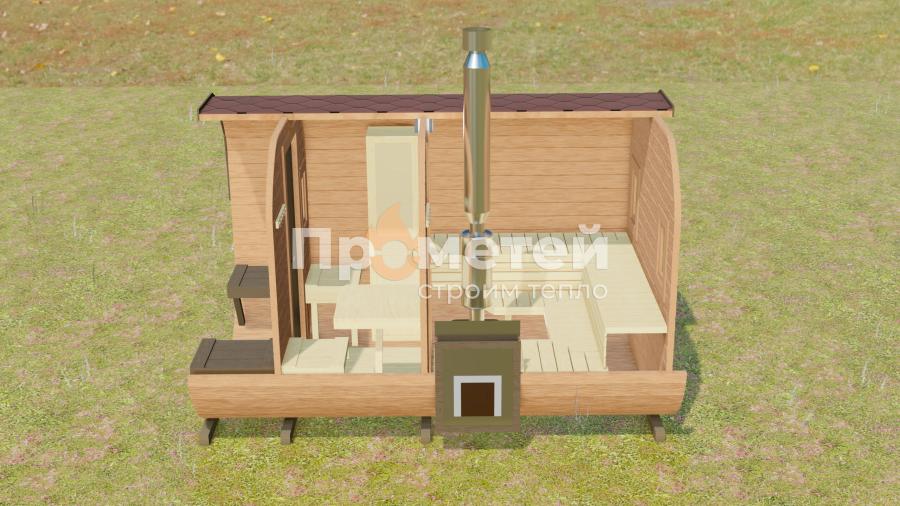 Квадро баня бочка 3.5 метра с террасой