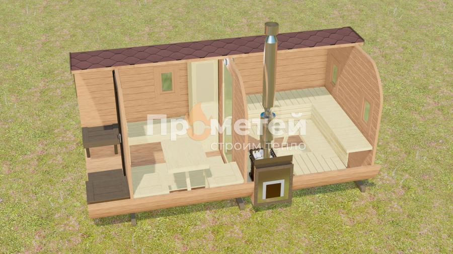 Квадро баня бочка 4.5 метра с террасой