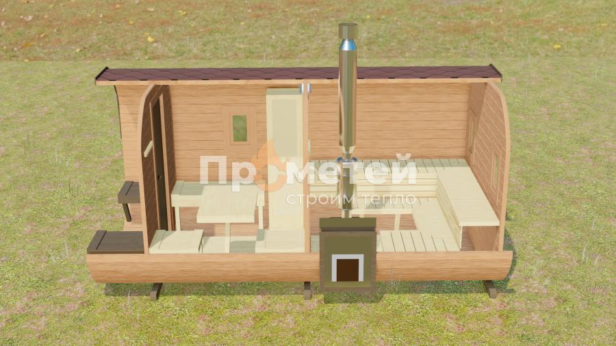 Квадро баня бочка 4.5 метра с террасой