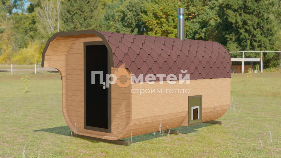 Квадро баня бочка 4.5 метра с козырьком