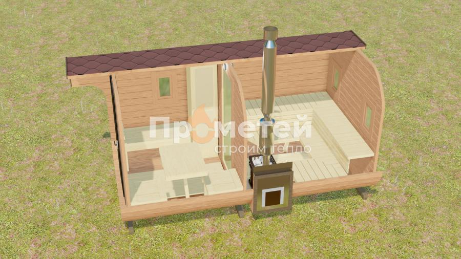 Квадро баня бочка 4.5 метра с козырьком