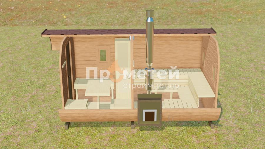 Квадро баня бочка 4.5 метра с козырьком