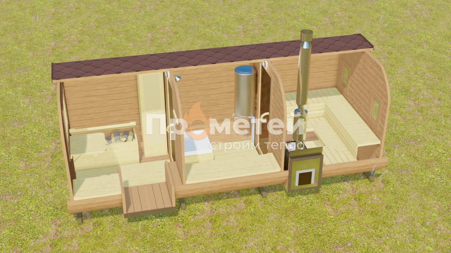 Квадро баня бочка 5 метров с боковым входом