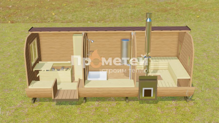 Квадро баня бочка 5 метров с боковым входом