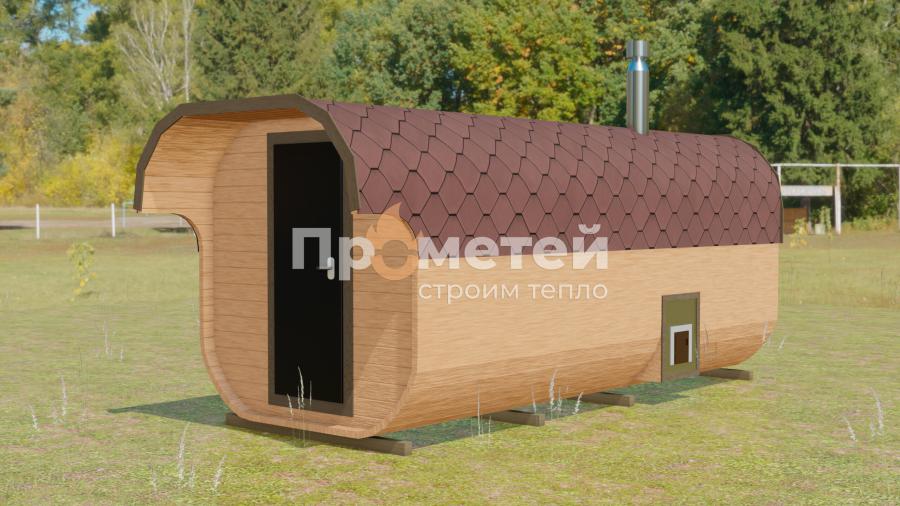 Квадро баня бочка 5.5 метров с козырьком