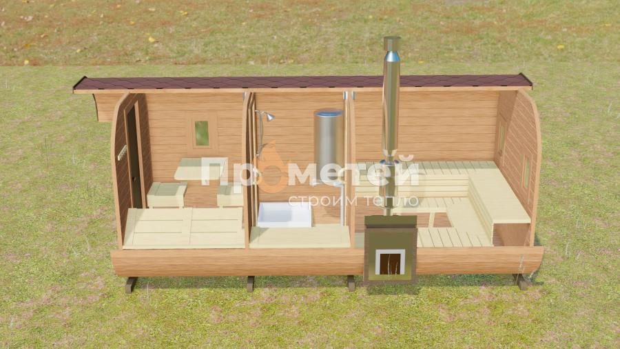 Квадро баня бочка 5.5 метров с козырьком