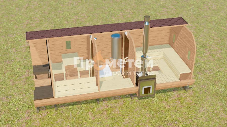 Квадро баня бочка 5.5 метров с террасой