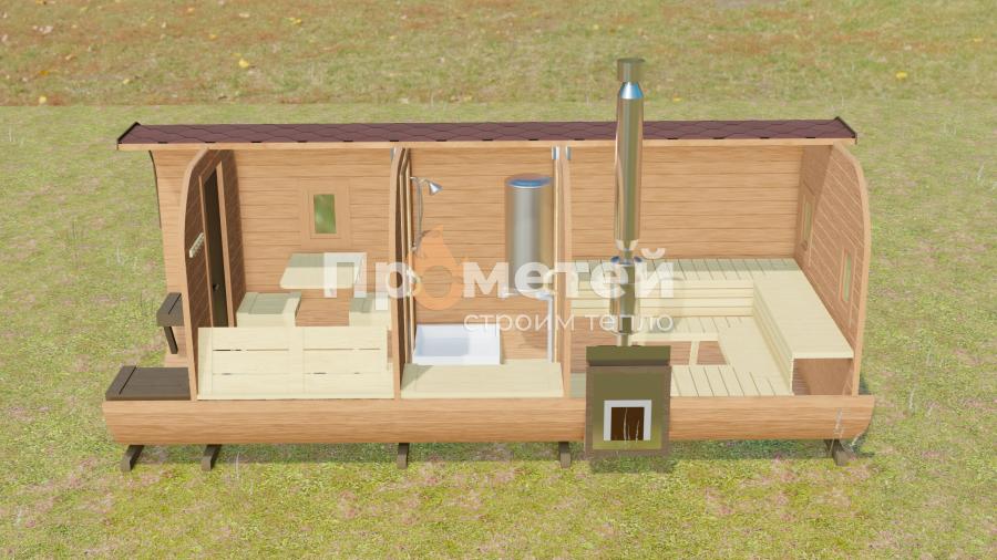 Квадро баня бочка 5.5 метров с террасой