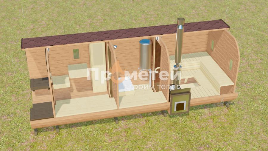 Квадро баня бочка 6 метров с террасой